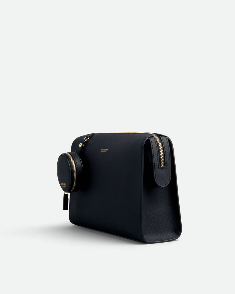 Saffiano Leather Toiletry Bag  - BLACK